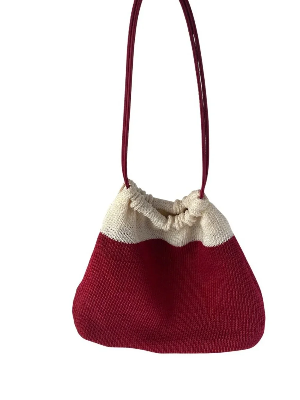 The Sak Hobo Purse Handbag Tote Red White Colorblock Nylon Knit Casual